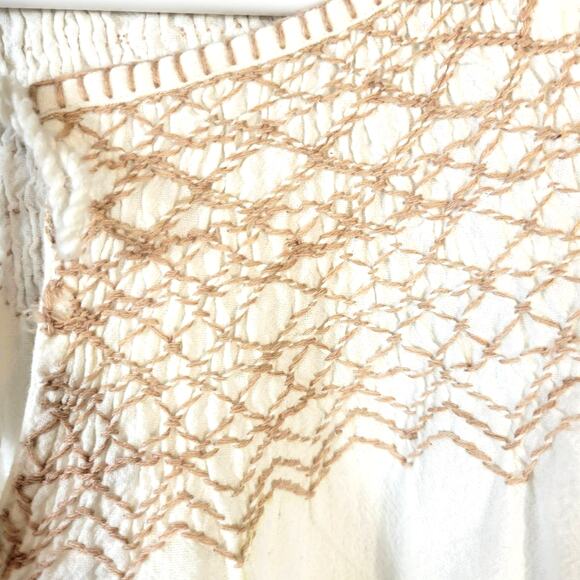 Faherty Blouse Women's S Laura Organic Cotton Boho Peasant Embroidered Smocked - Picture 5 of 10